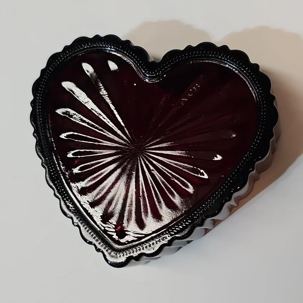 Vintage Avon Cape Cod Heart Shaped Trinket Box / Covered Dish - Deep Ruby Red